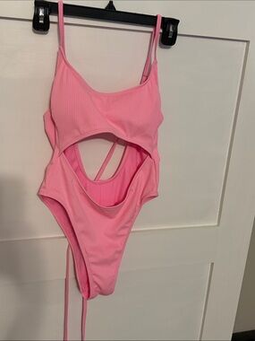 wild fable Pink Ribbed Cutout One-Piece Swimsuit